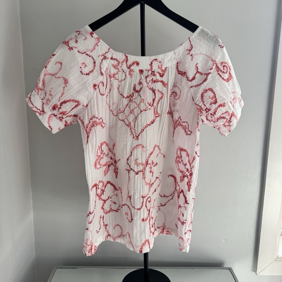 Harve Benard White Red Embroidered Peasant Blouse Boho Cottagecore Top S - Picture 3 of 6